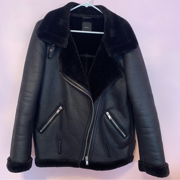 F21 - Faux Leather Lined Moto Jacket - Picture 3 of 6